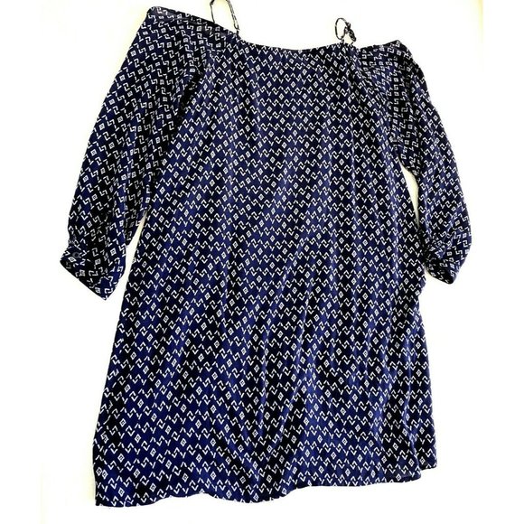 Anthropologie Cloth & Stone Blue Geometric Print Off The Shoulder Mini Dress XS - Picture 2 of 5